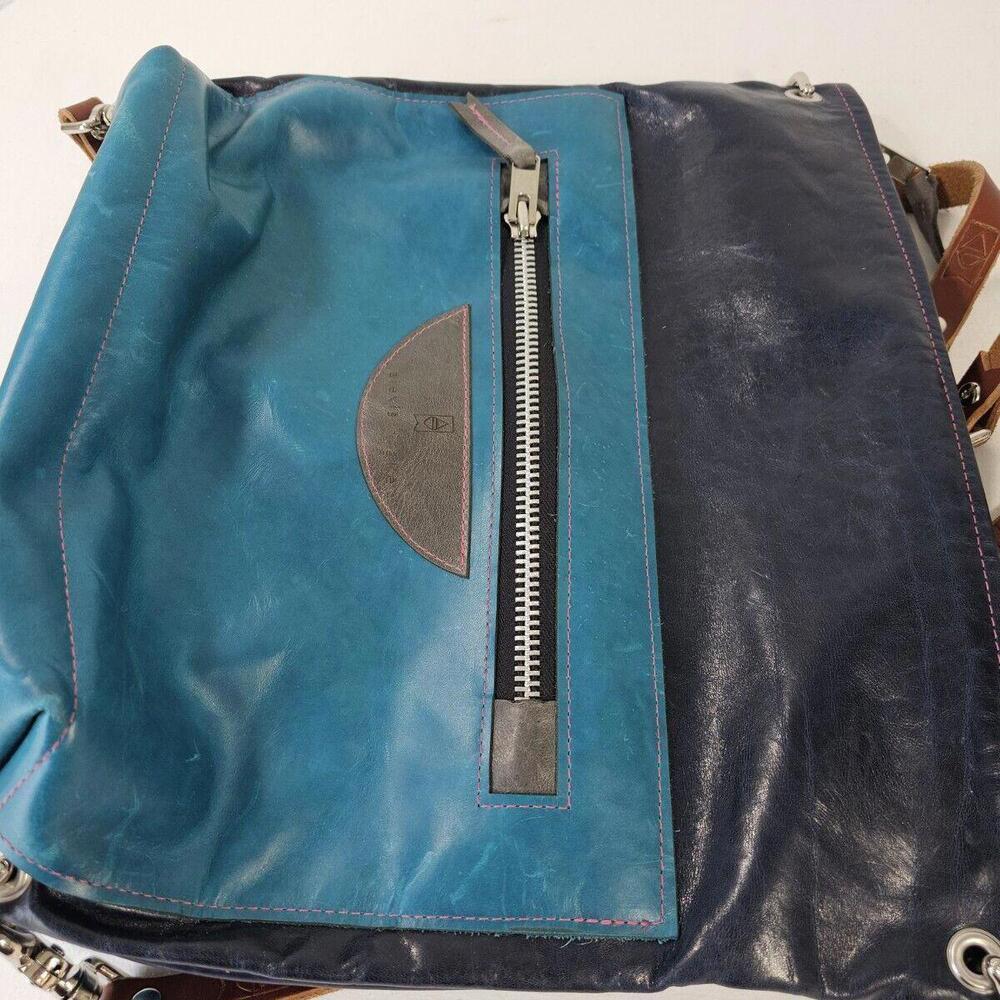 Alexis Drake Shoulder Bag Backpack 2 Tone Blue Leather Designer Handbag 13" - Picture 8 of 15